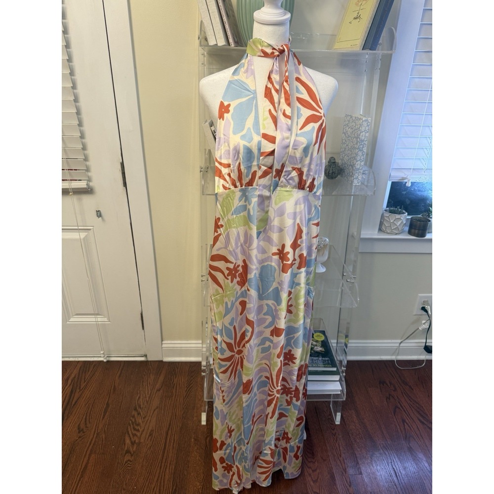 L space Tuscany Halter Floral Maxi Dress in Multi Pastels NEW Size Large  NWT - Picture 2 of 15